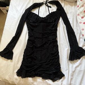 Amazon Black Ruched Tie Front Bodycon Dress